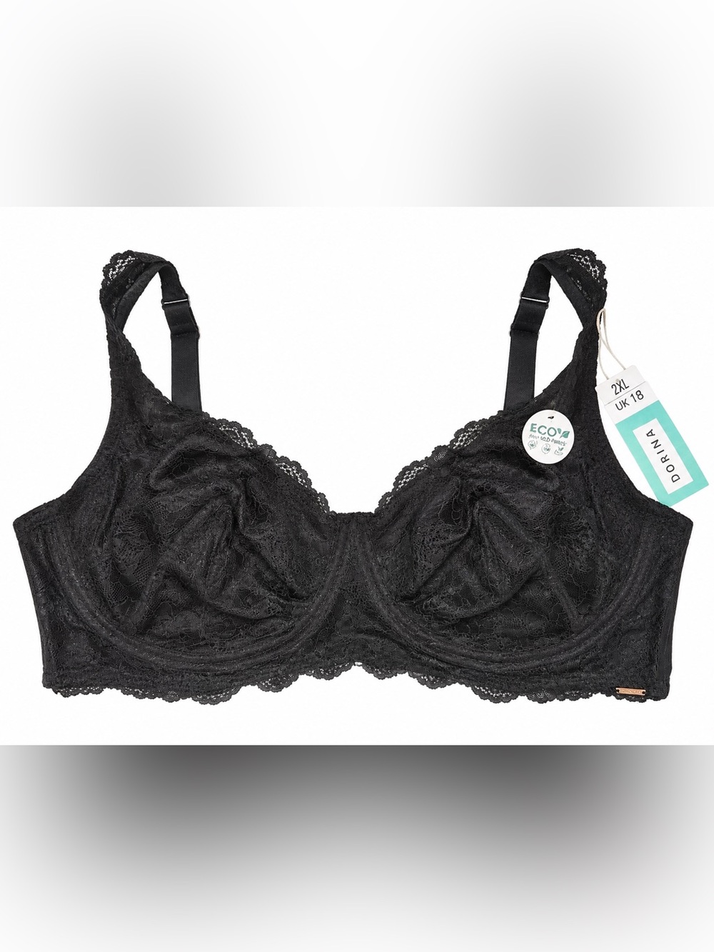 DORINA Aina NWT Black Lace Full-Coverage Bra/Bralette 2XL UK18
